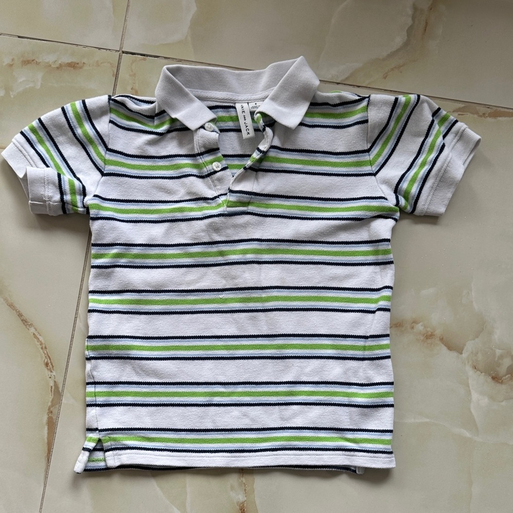 Janie and Jack White Polo with Green and Blue Stripes